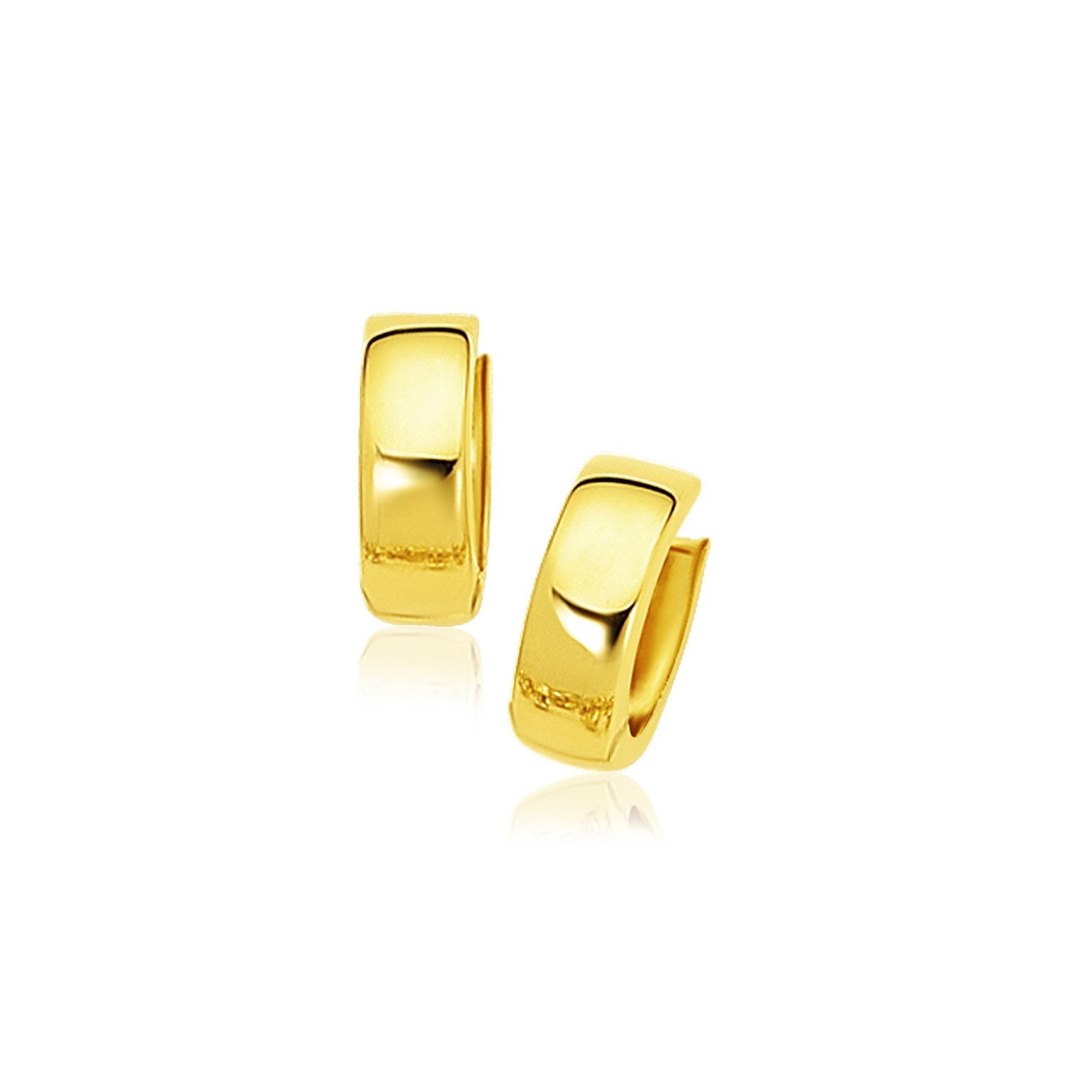 10k Yellow Gold Snuggable Hoop Earrings in a sleek high-contrast midnight luxury editorial style